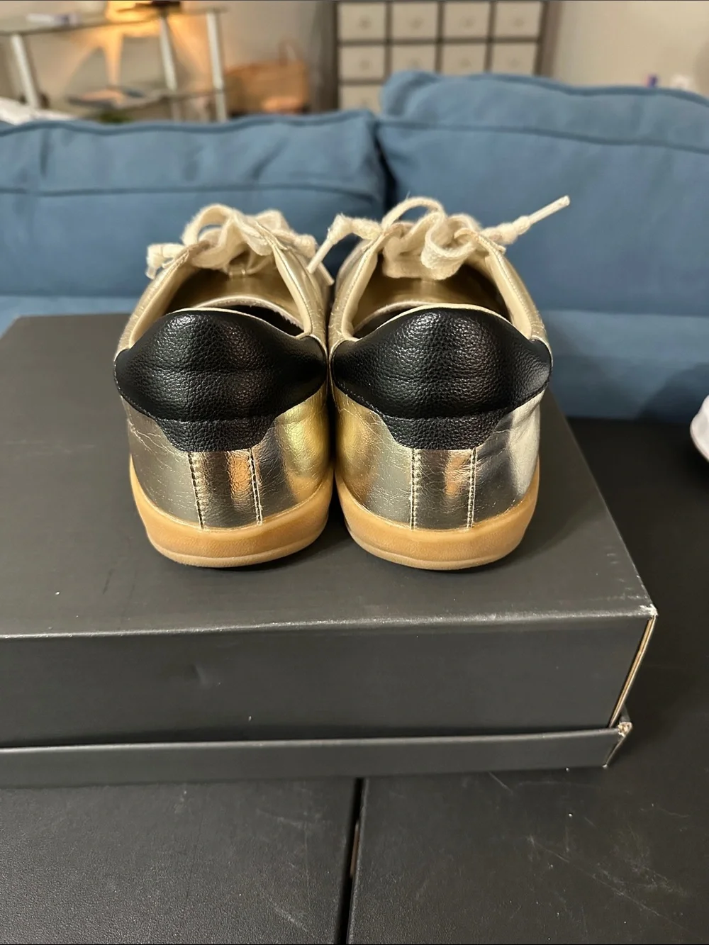 Mi.iM Destiny Women's Metallic Gold Leather Sneakers with Gum Sole